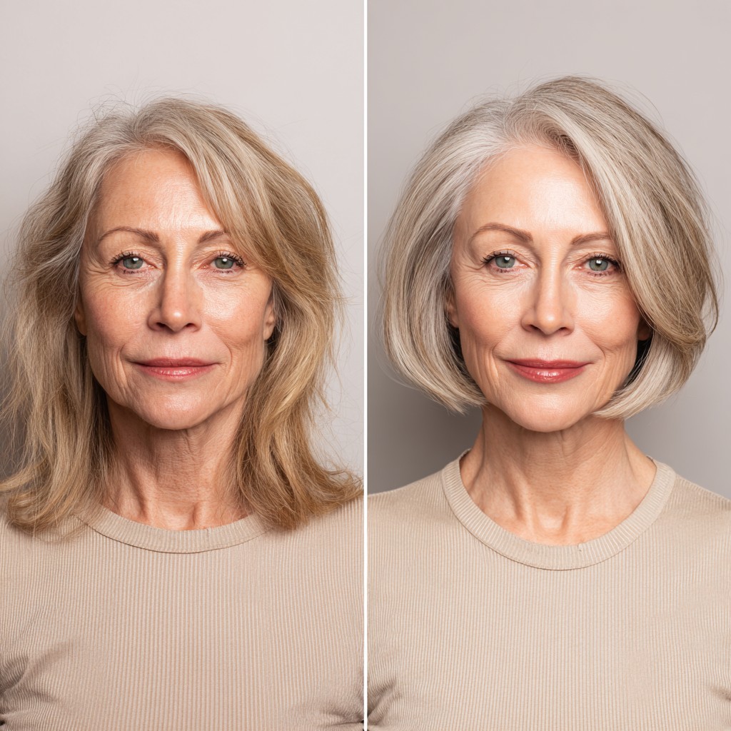 Soft Sculpted Silver Stacked Chin-Length Italian Bob