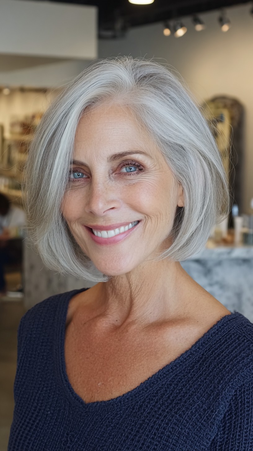 Soft Silver Italian Rounded Bob with Subtle Interior Graduation