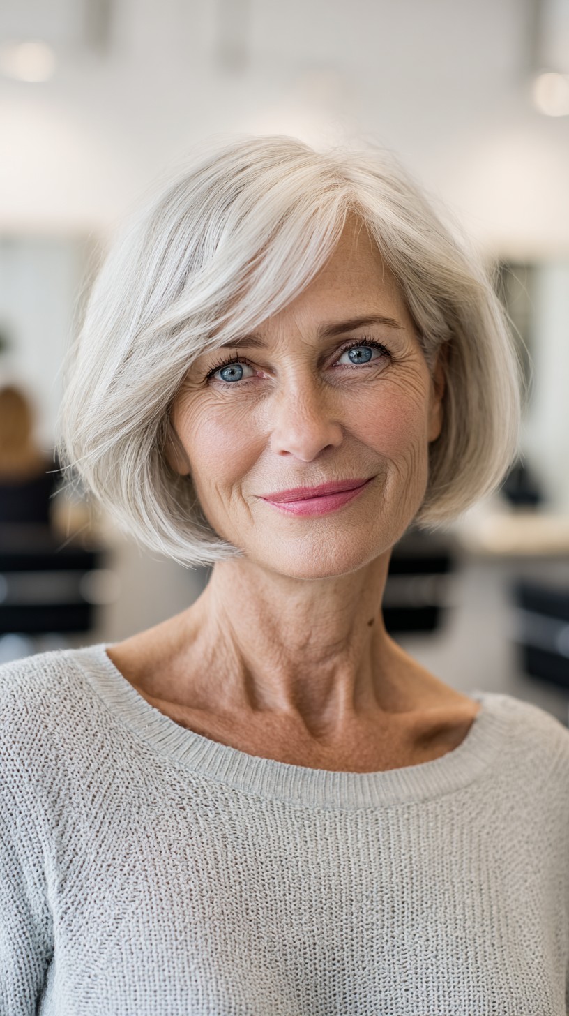 Soft Silver Rounded Bob with Long Side Sweep