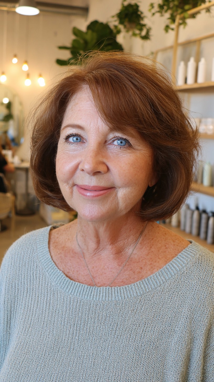 Warm Auburn Rounded Italian Bob with 15° Beveled Perimeter