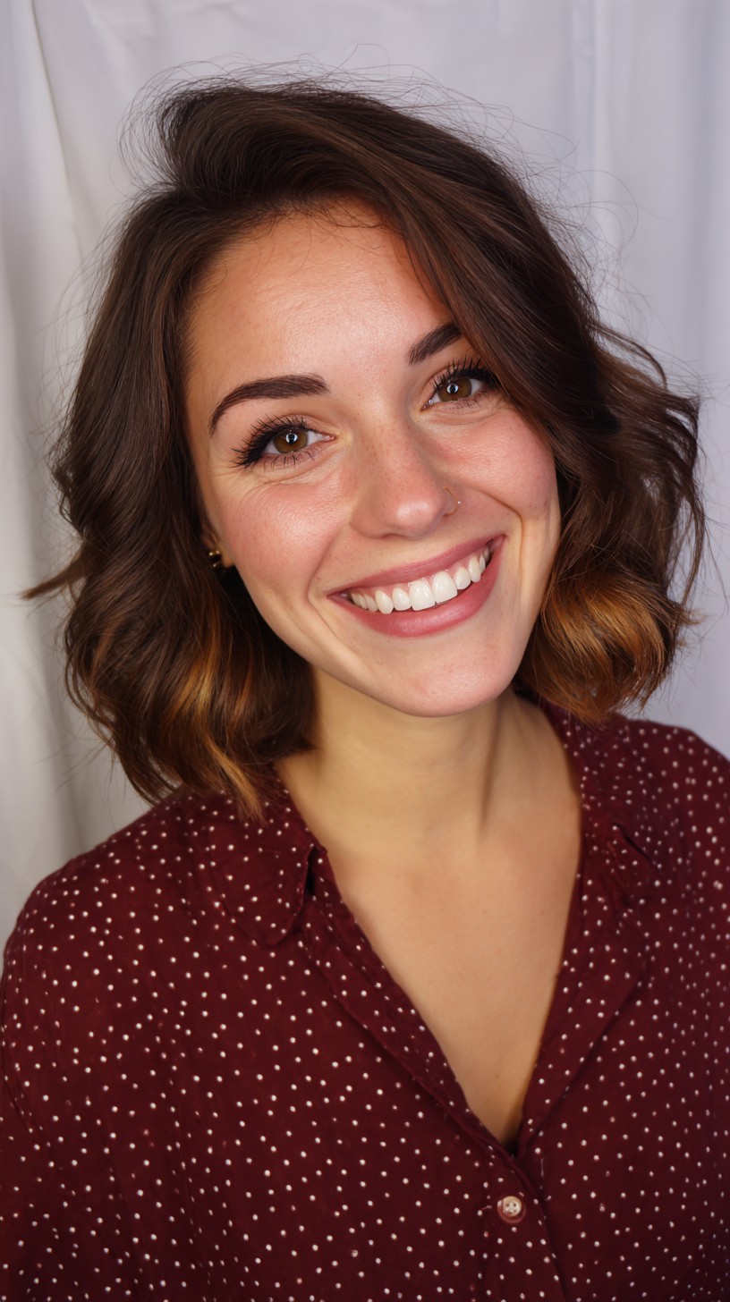 Chocolaty Textured Lob with Warm Face-Framing Tips