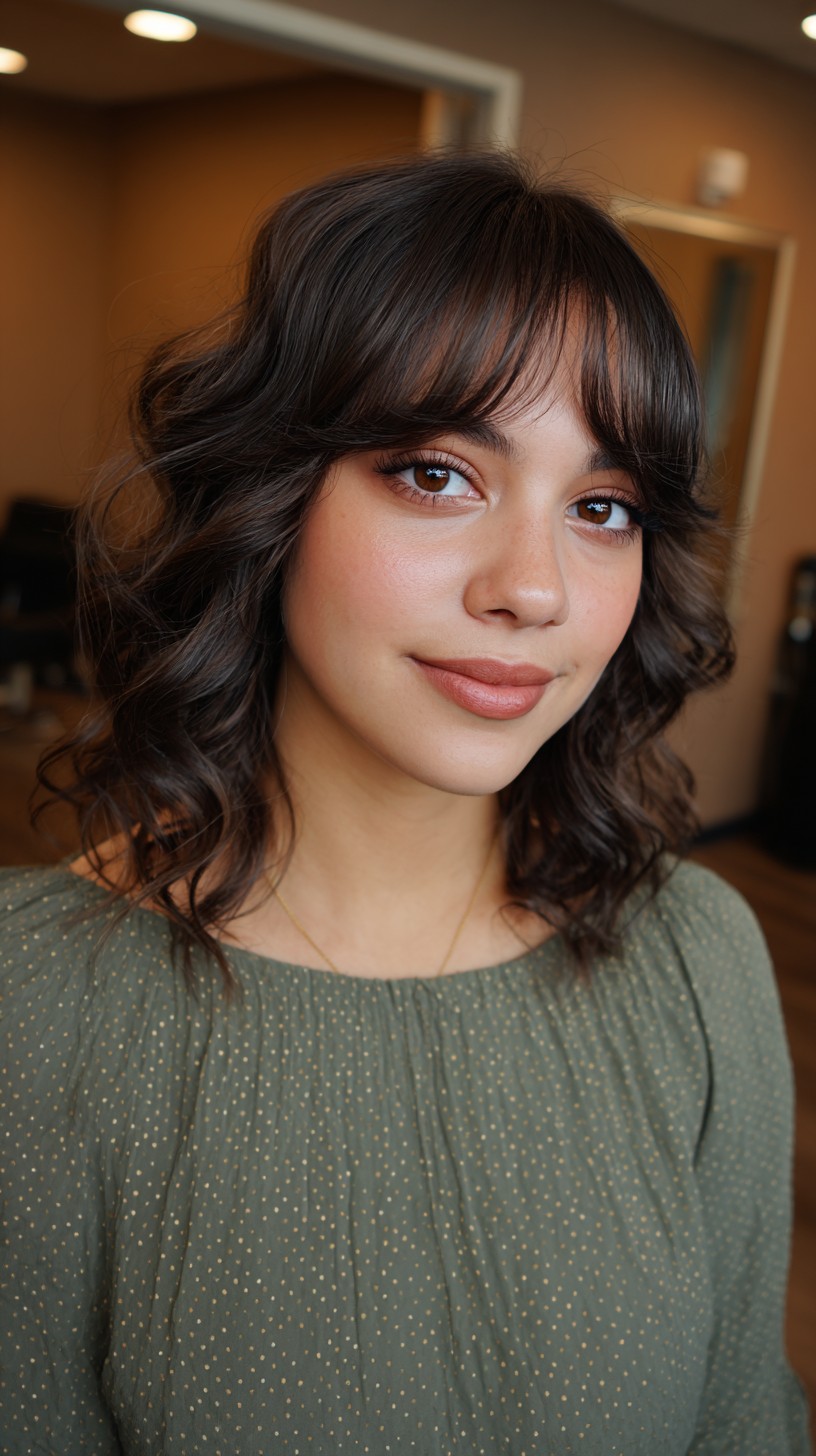 Curtain-Framed Shoulder-Length Waves with Feathered Ends