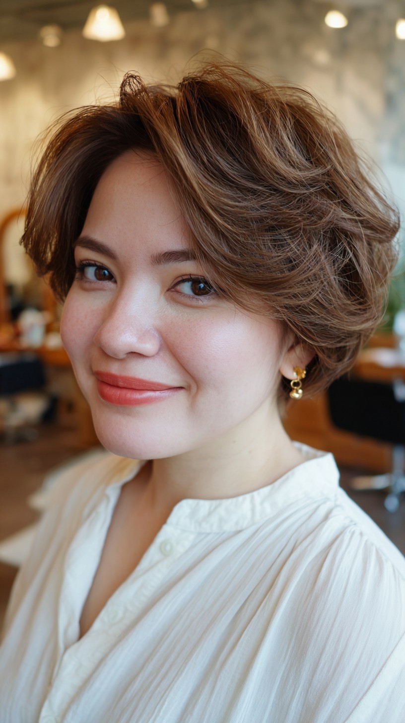 Soft Feathered Short Shag with Curtain Fringe and Crown Lift