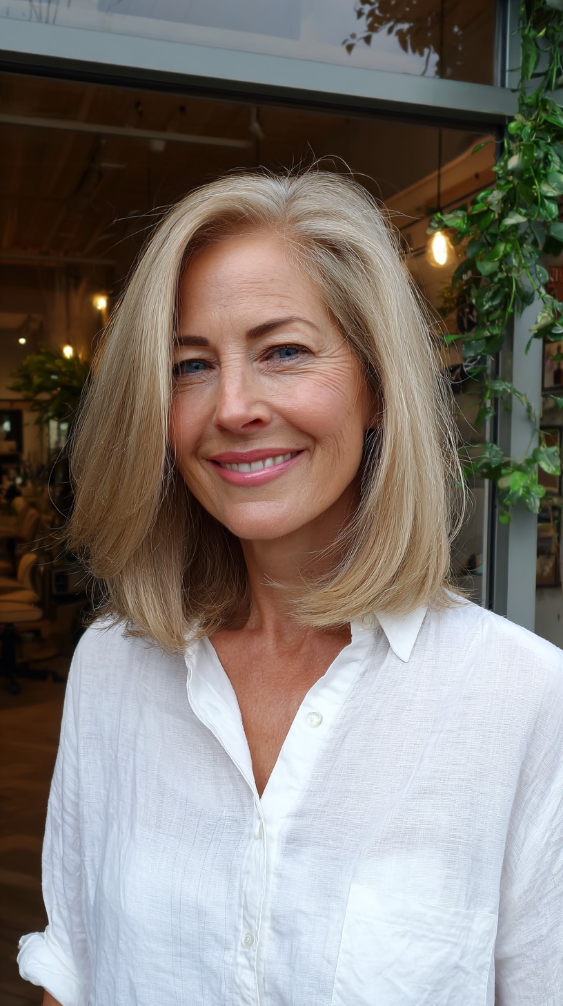 Ash-Blonde Collarbone Lob with Soft Interior Graduation