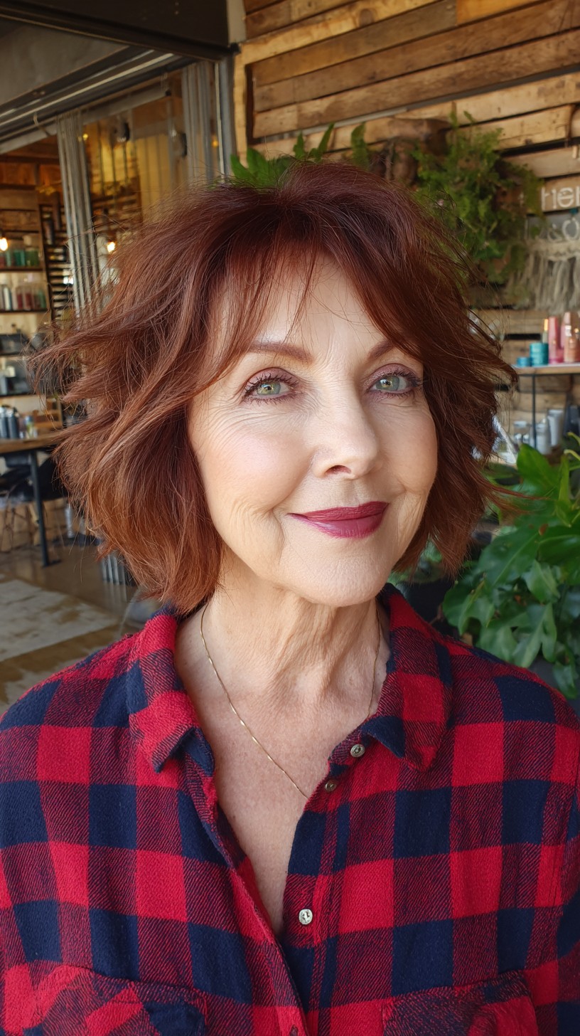 Auburn Feathered Jaw-Length Bob with Crown Lift