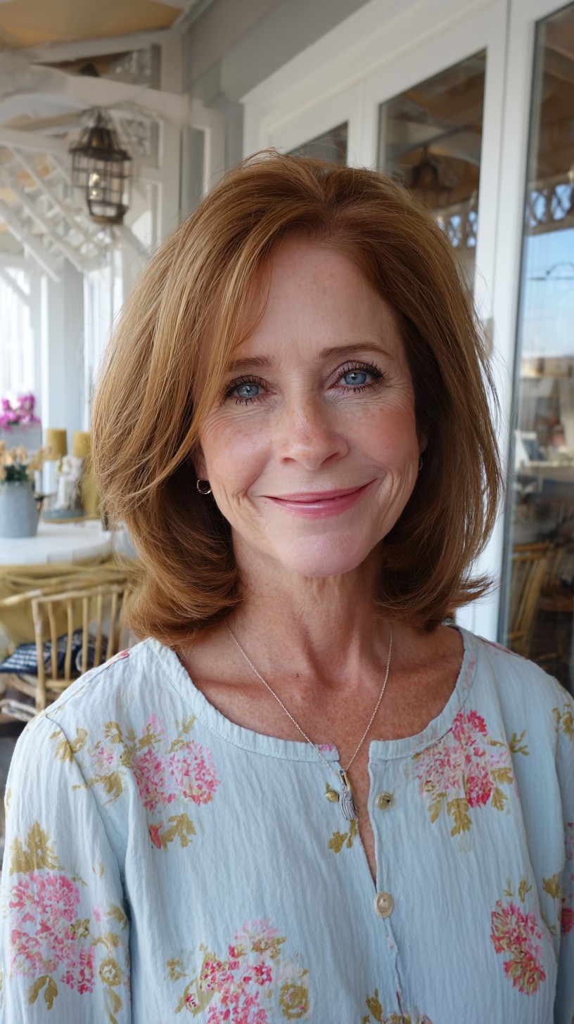 Auburn Rounded Shoulder-Length Lob with Interior Graduation