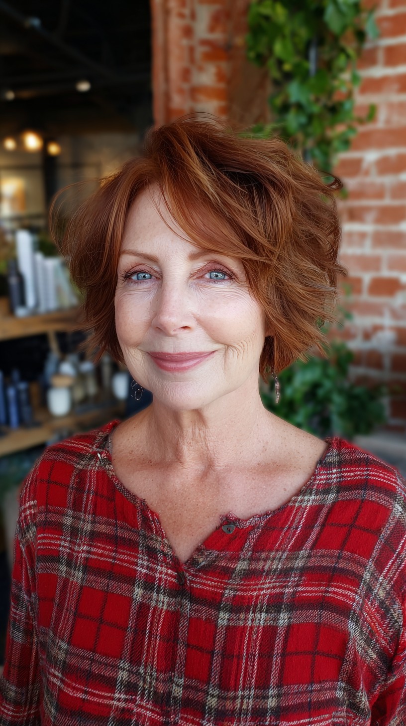 Auburn Shaggy Pixie-Bob with Lifted Crown and Soft Side Sweep