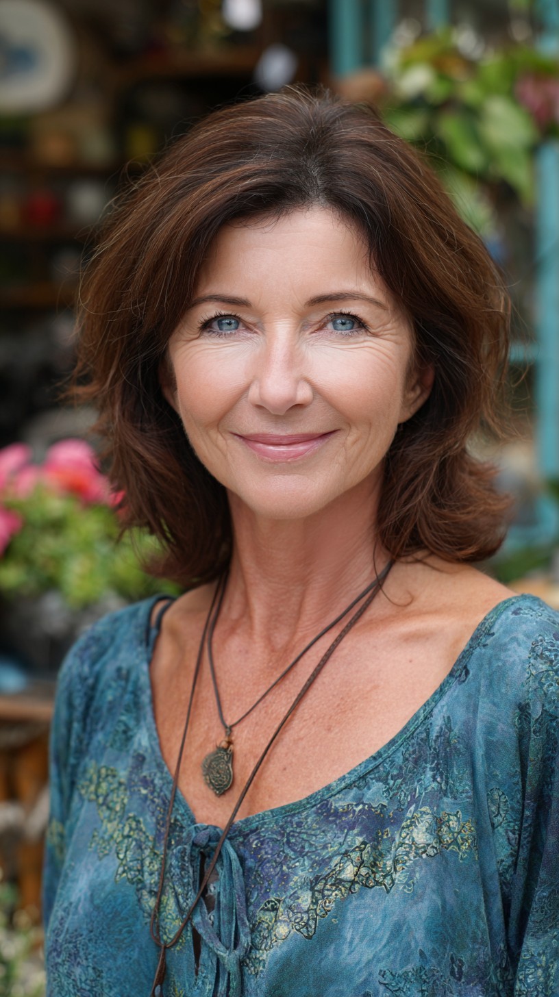 Brushed-Back Shoulder-Length Lob with Feathered Face-Framing Layers