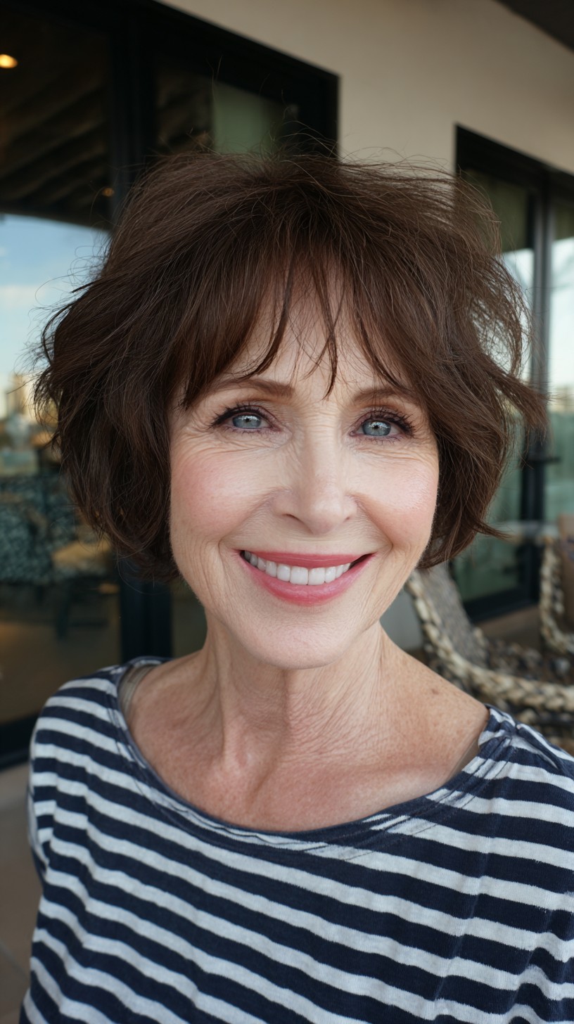 Chestnut Layered Pixie-Bob with Feathered Micro-Bangs