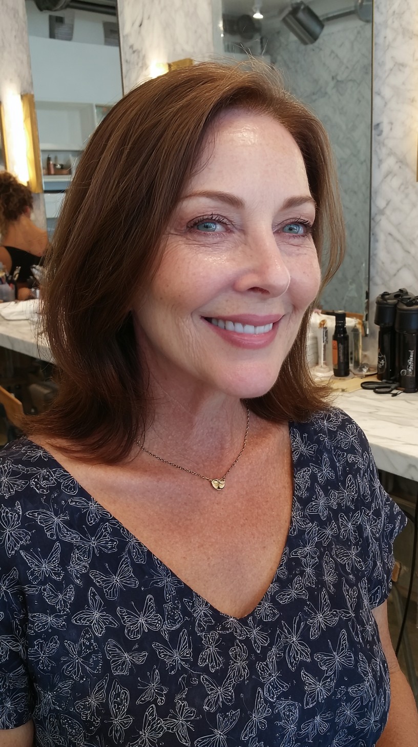 Chestnut Shoulder-Grazing Lob with Soft Face-Framing and Flicked Ends