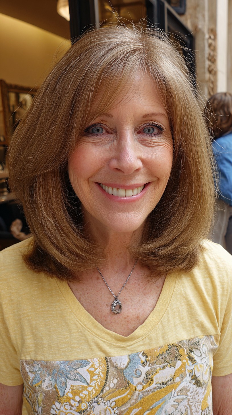 Classic Rounded Lob with Root Blend and Side-Swept Bangs