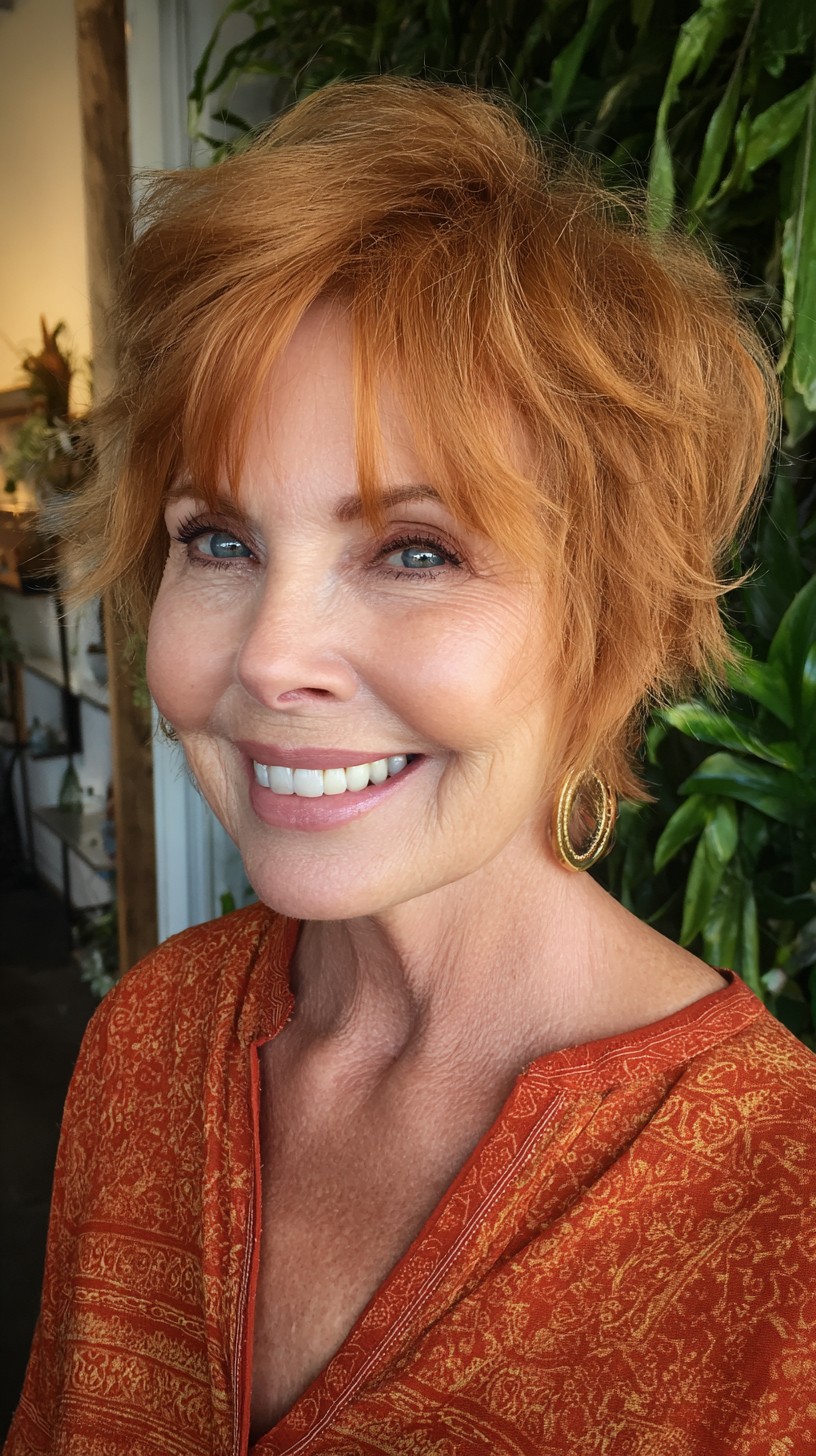 Copper-Shag Pixie with Airy Crown and Curtain Bangs