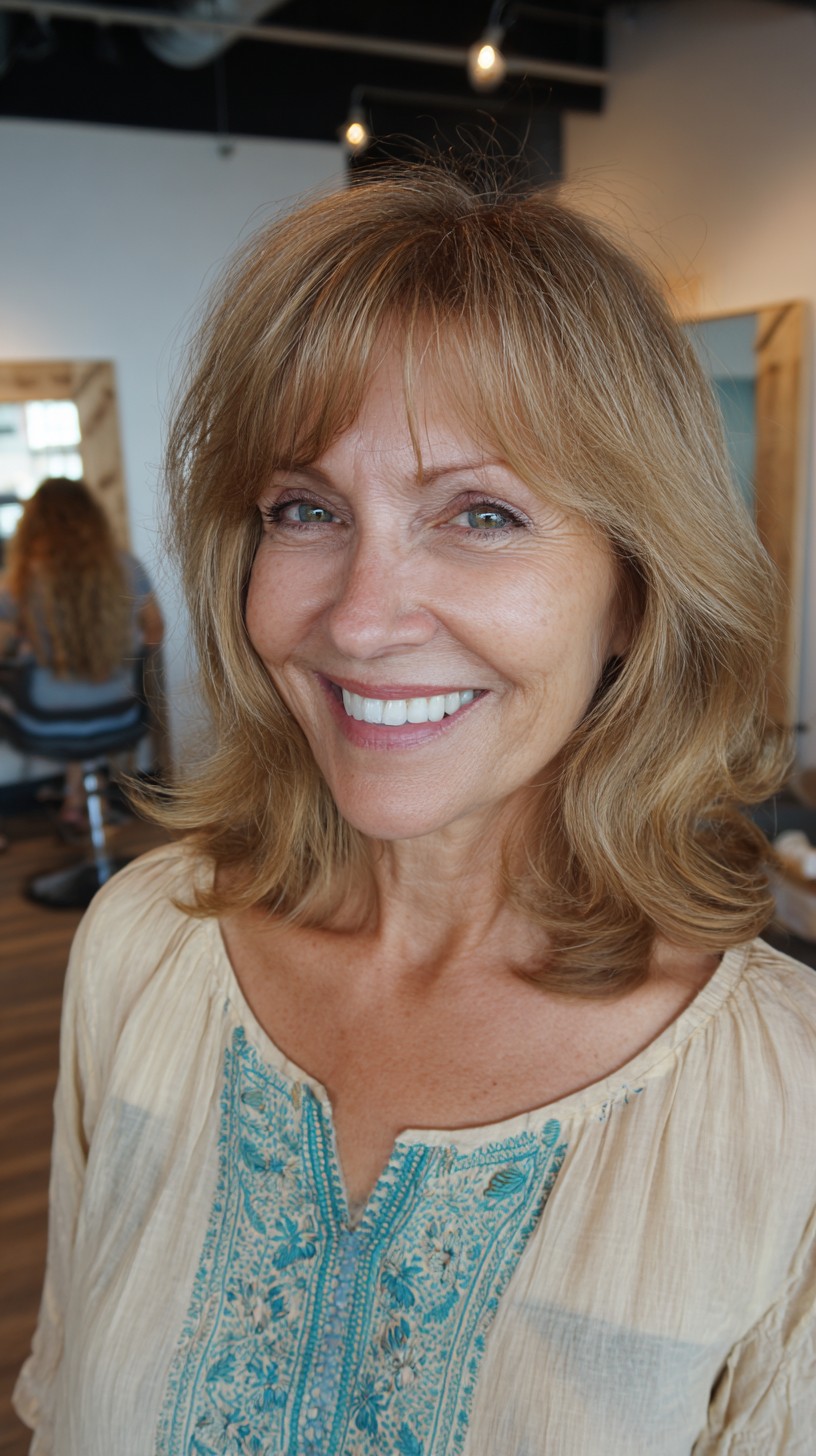 Feathered Shoulder-Length Cut with Soft Frontal Fringe