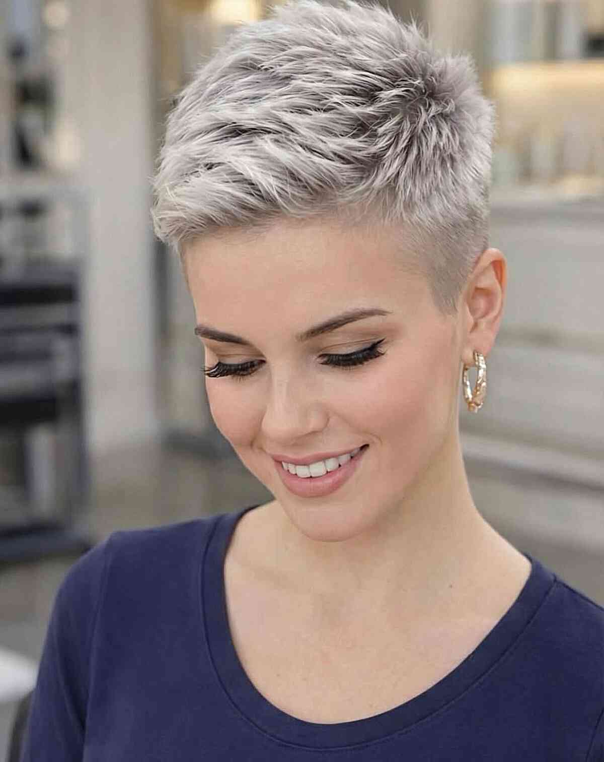 Frosted Silver Textured Pixie Crop