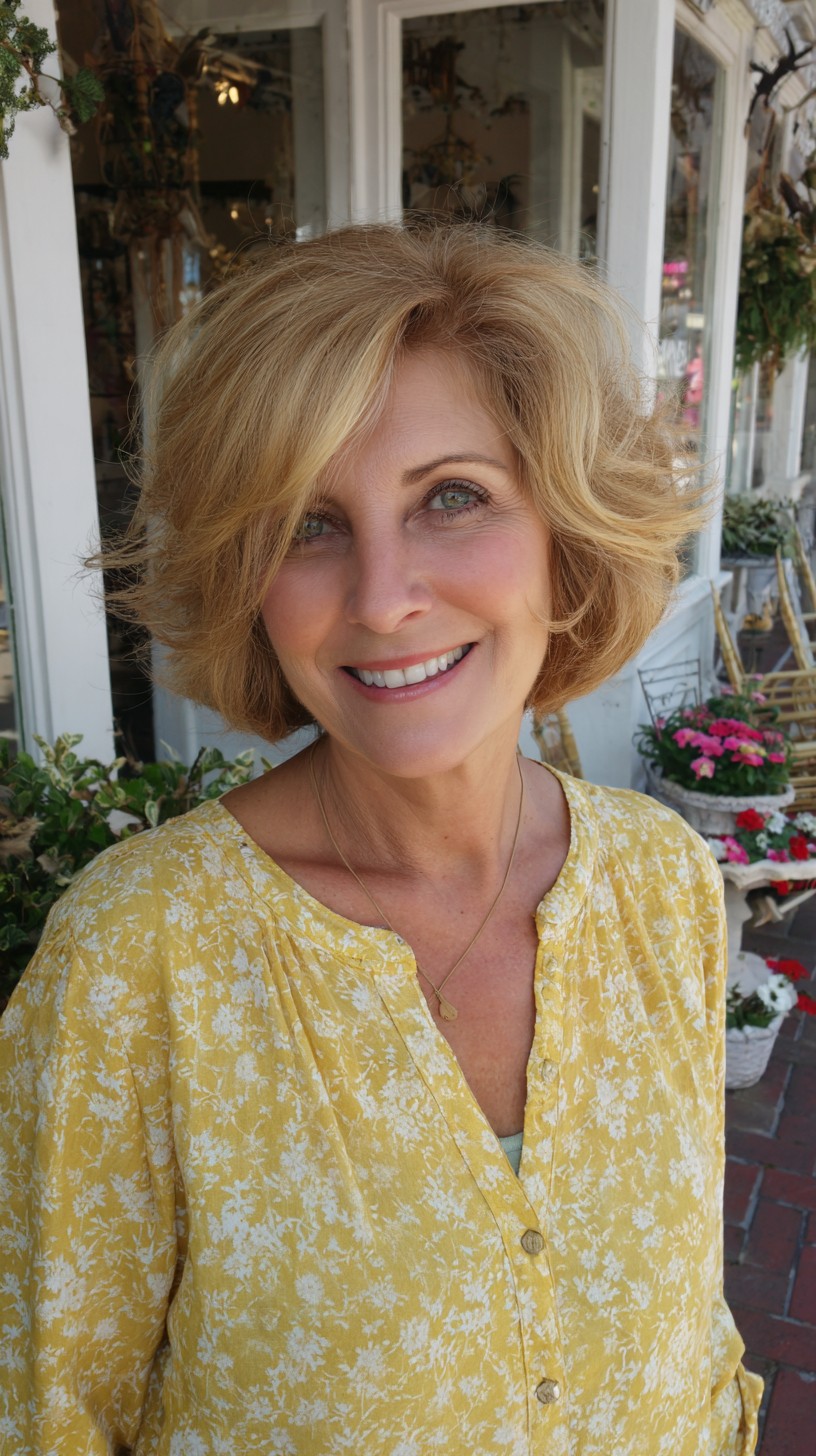 Golden Face-Framing Bob with Rounded Crown Lift