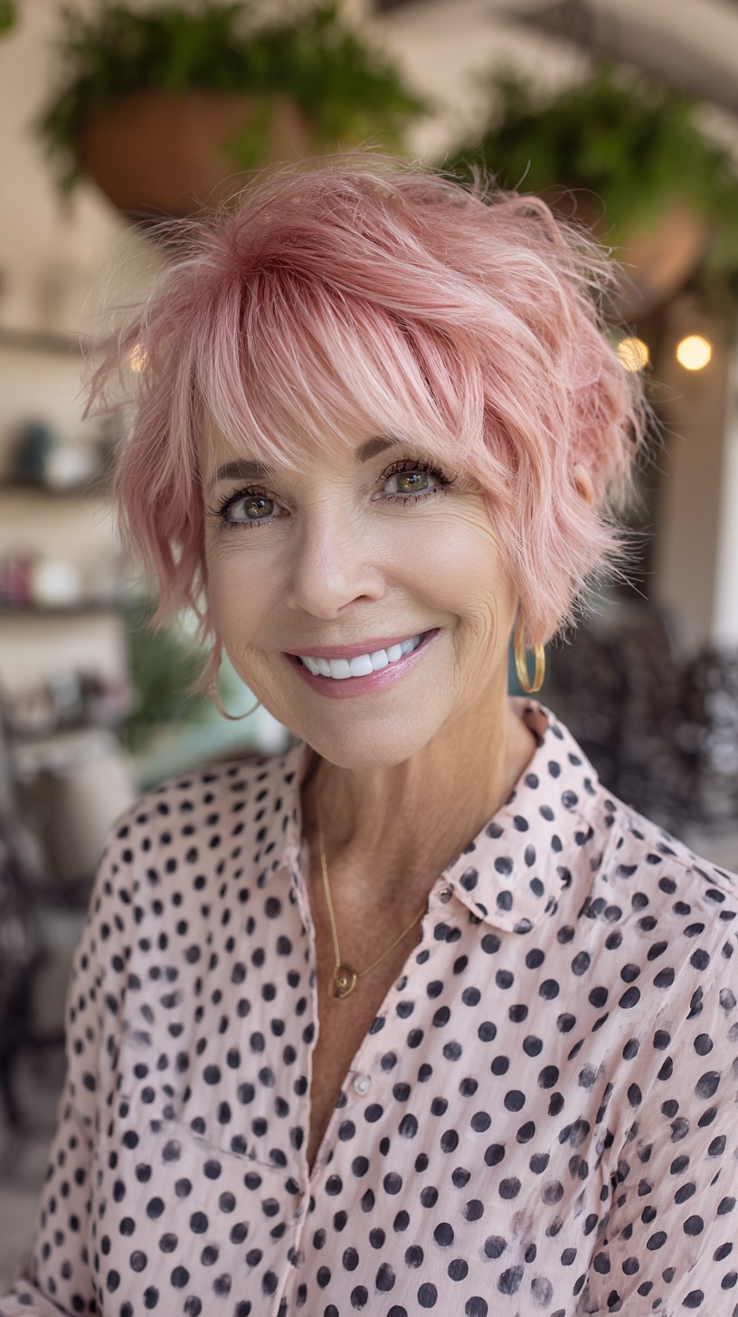 Pastel Rose Textured Pixie-Bob with Feathered Micro-Fringe