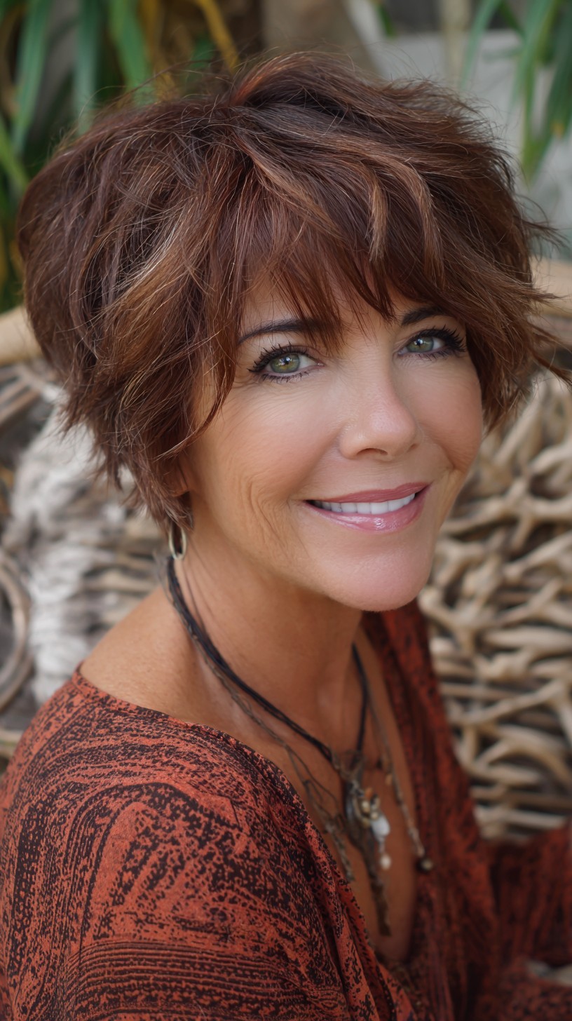 Piecey Chestnut Shaggy Pixie-Bob with Caramel Face-Framing Highlights