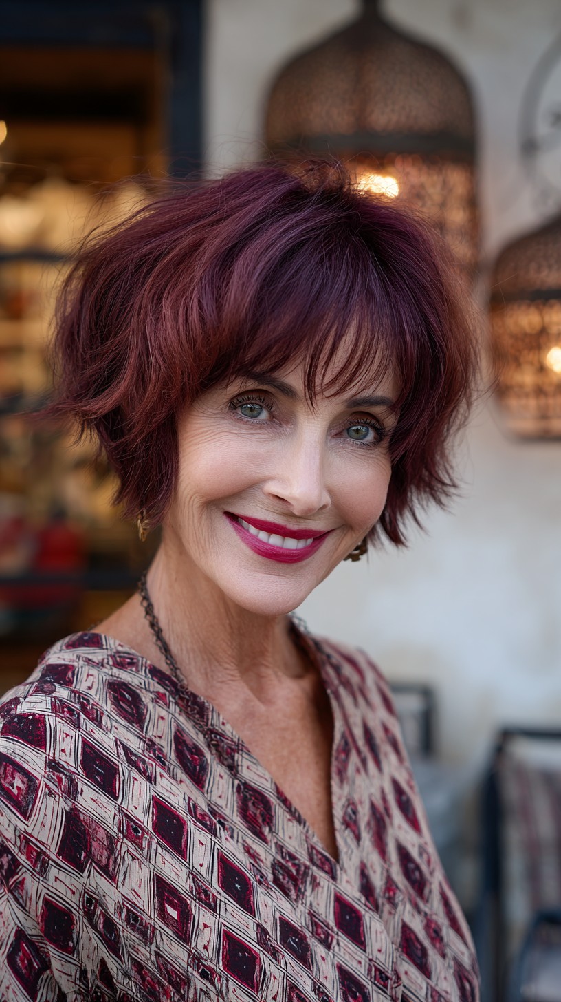 Plum-Shaded Choppy French Bob with Soft Micro‑Wisps