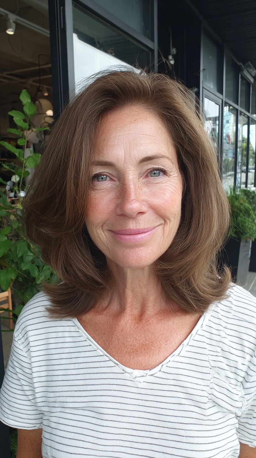 Rounded Shoulder-Length Lob with Subtle Interior Graduation