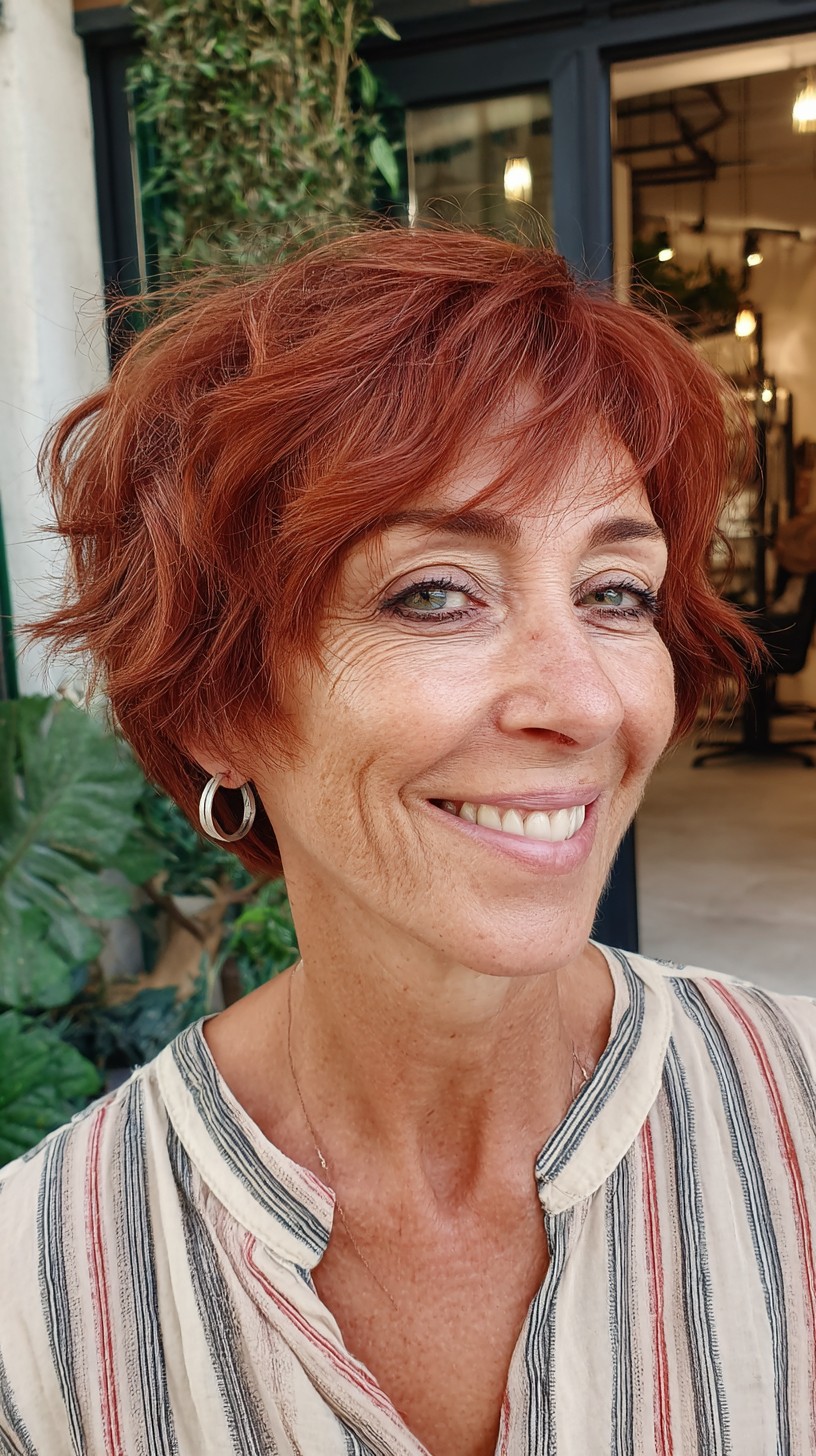 Short Feathered Copper Pixie with Face-Framing Micro-Layers