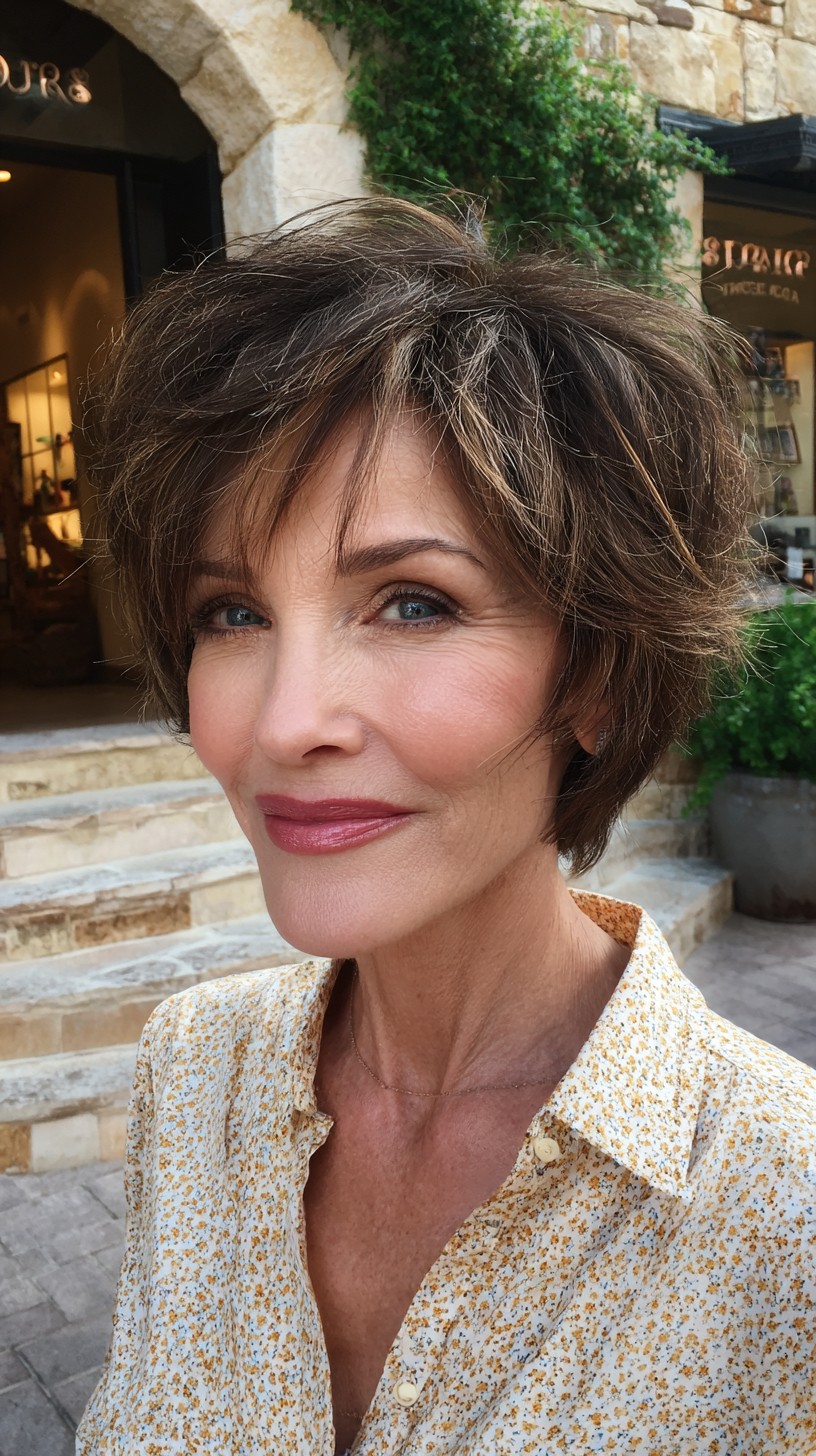 Short Shaggy Pixie-Bob with Radial Crown Lift and Soft Face-Framing Lights
