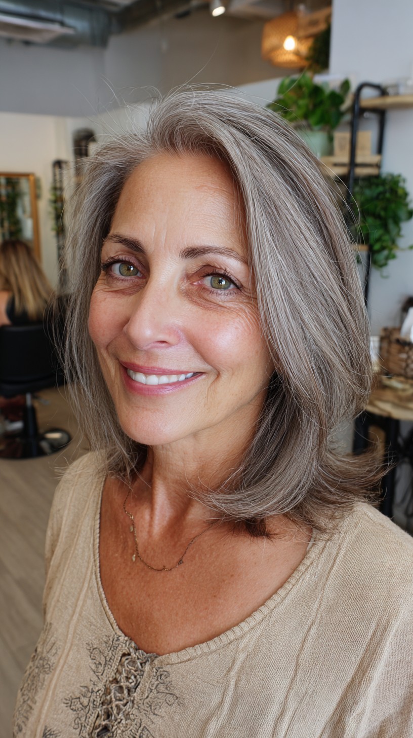 Silver-Gray Shoulder-Grazing Lob with Soft Face-Framing Layers