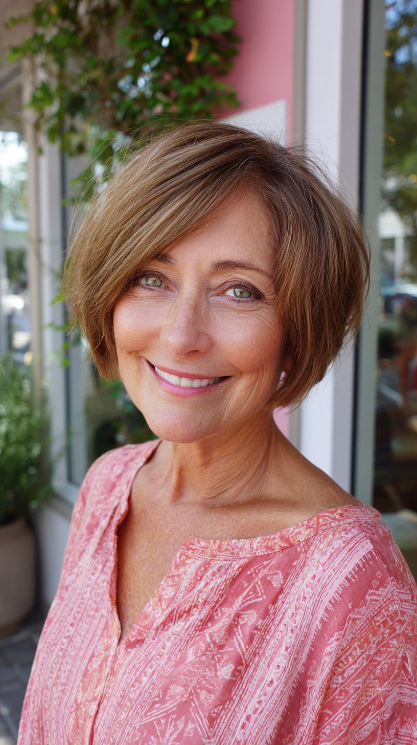 Soft Angled Chin-Length Bob with Face-Framing Babylights