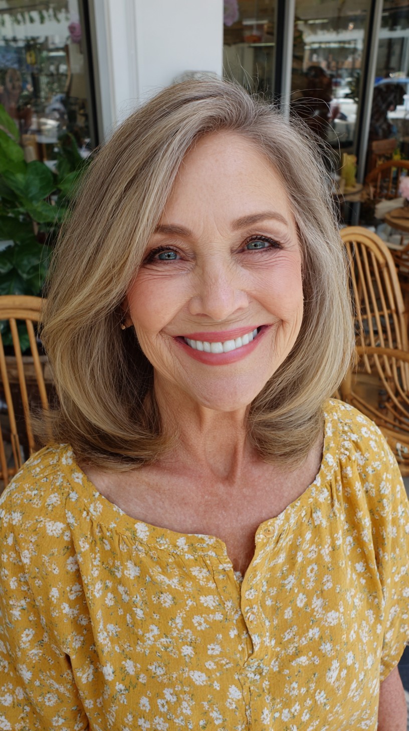 Soft Brushed-Back Shoulder-Grazing Long Bob with Natural Gray Blend