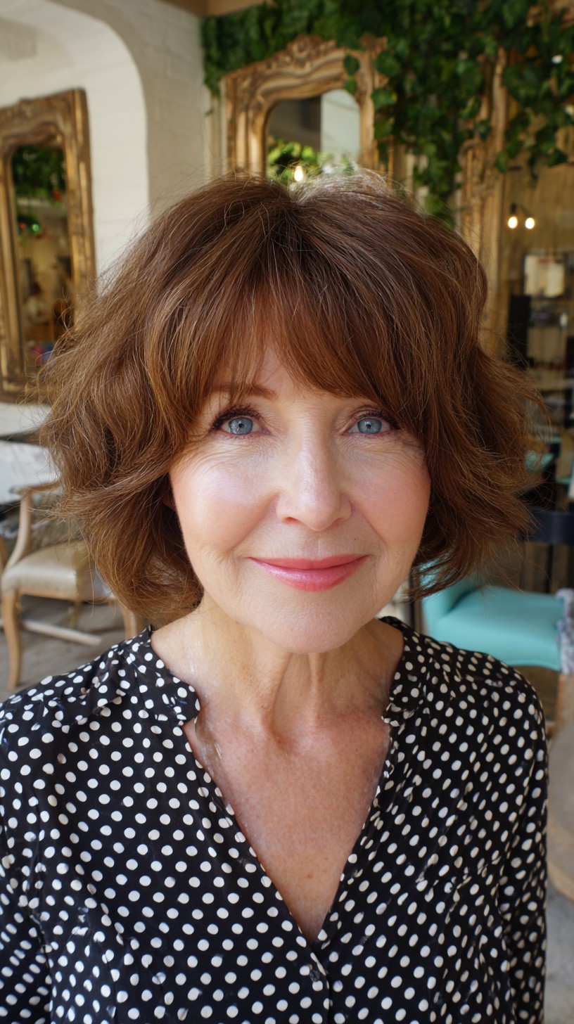 Soft Chestnut Rounded Shaggy Chin-Length Bob