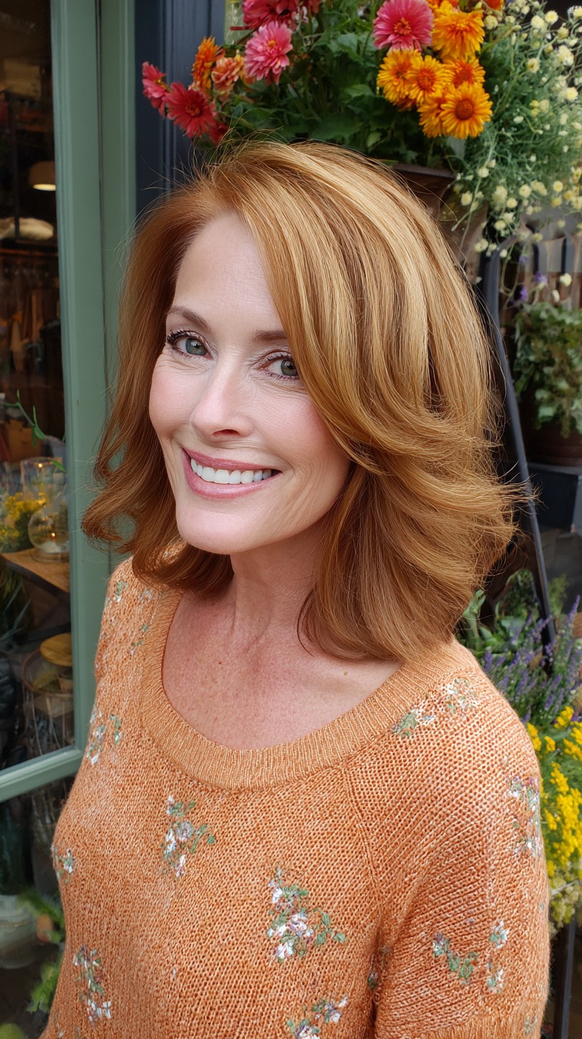 Soft Copper Long Bob with Rounded Interior Layers