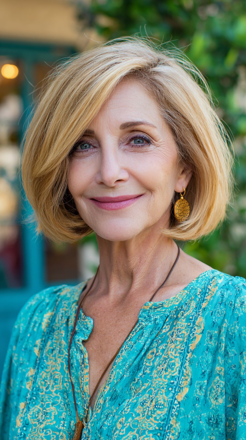 Soft Face-Framing Draped Bob with Root-Shadow Blonde