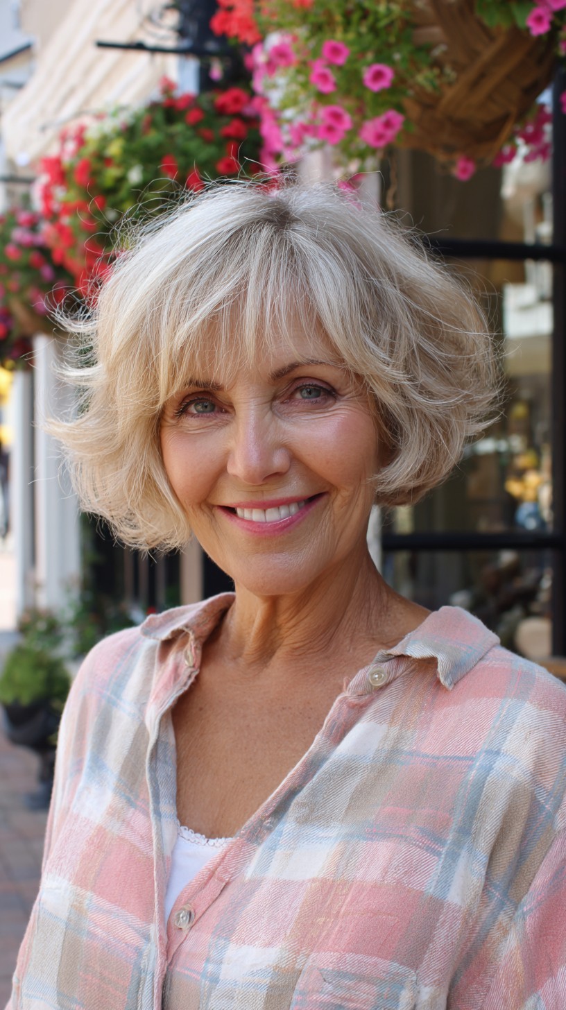 Soft Layered Wispy Silver Bob with Lifted Flips