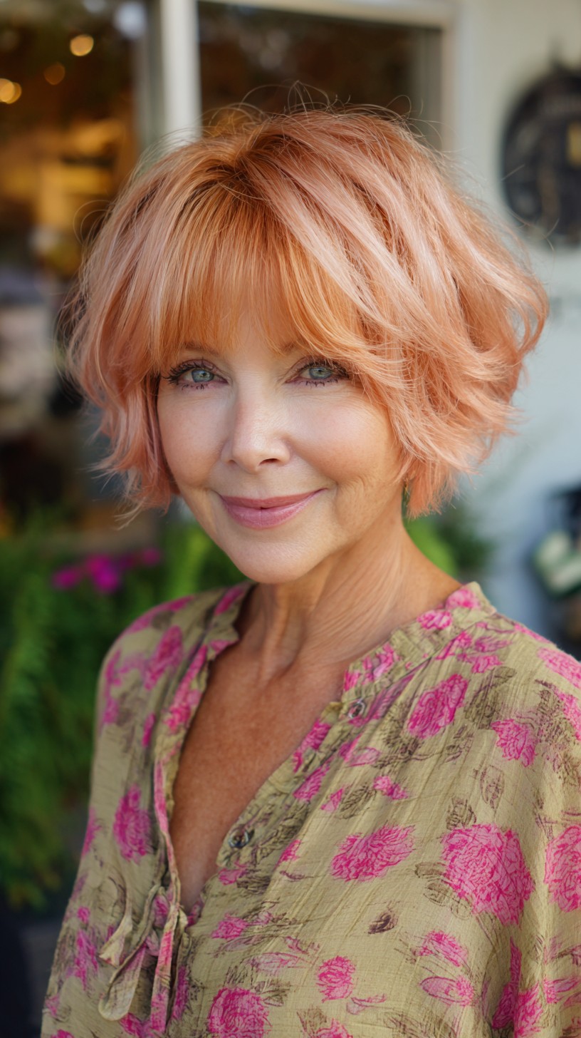 Soft Rose-Copper Textured Chin-Length Bob