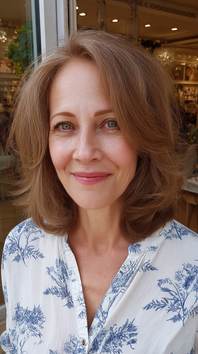 Soft Rounded Shoulder-Length Long Bob with Face-Framing Curtain
