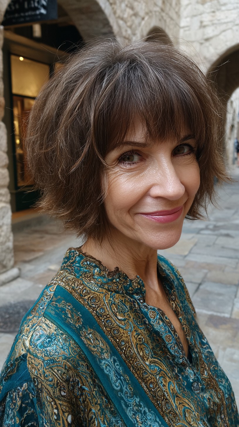 Soft Salt-and-Pepper Shaggy Textured French Bob