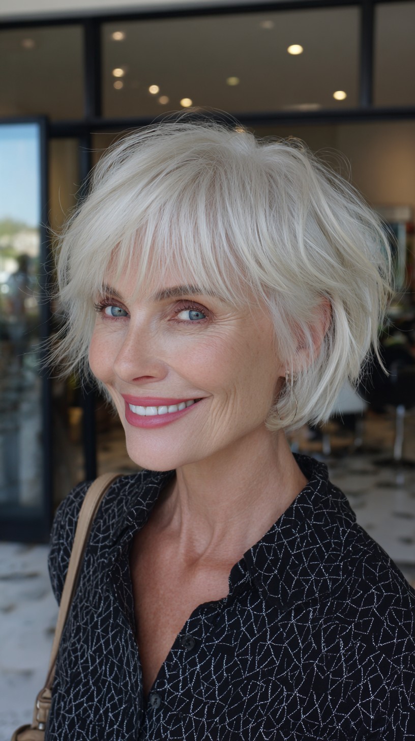 Soft Silver-Pearl Choppy Pixie-Bob with Micro Fringe