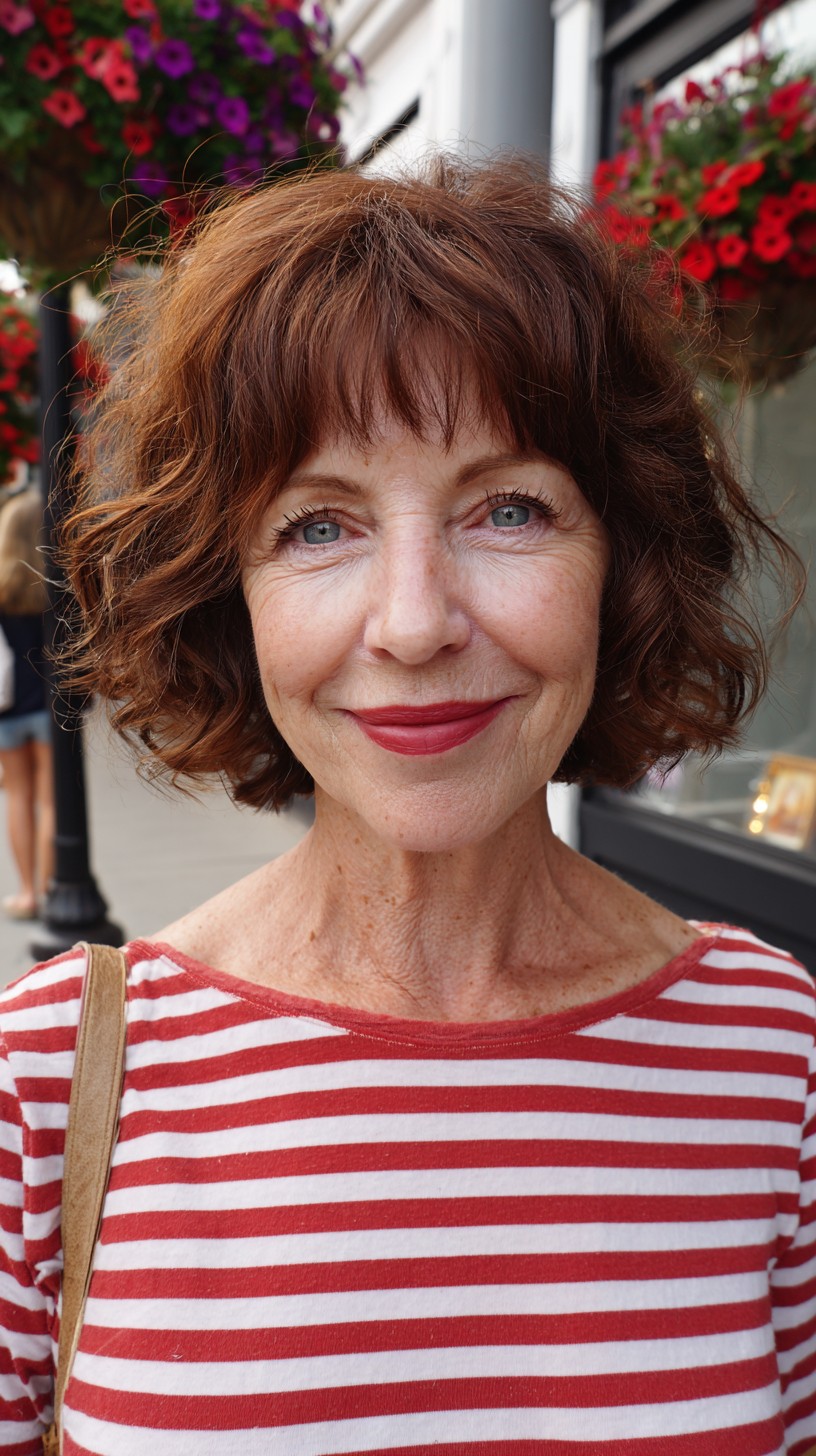 Textured Auburn Shaggy Chin-Length Bob with Soft Micro-Fringe