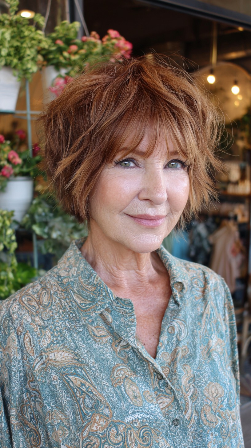 Warm Copper Shaggy French Bob with Soft Face‑Framing Fringe