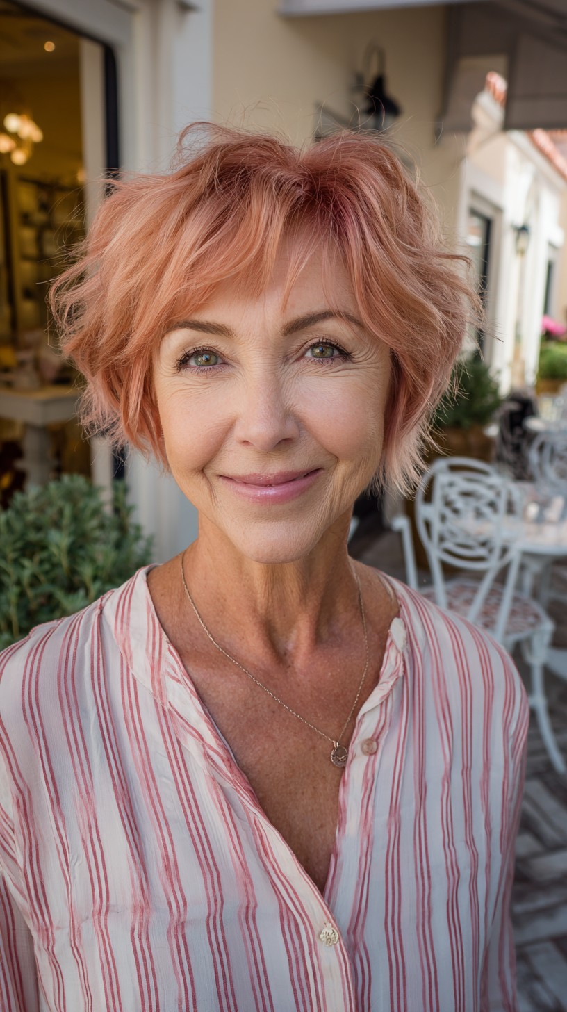 Textured Shaggy Pixie Bob with Rose Gold Layers