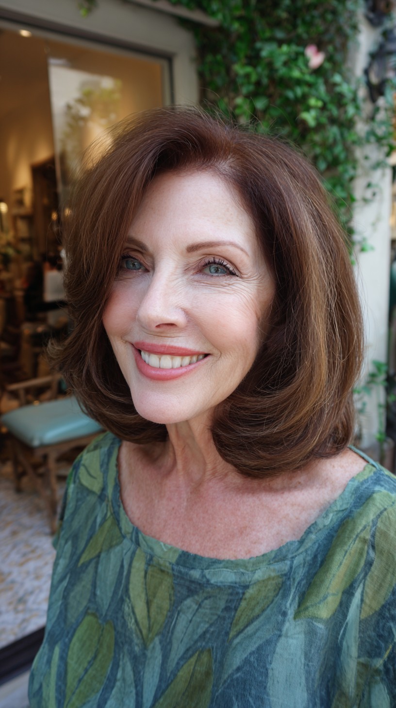 Voluminous Rounded Shoulder-Length Long Bob with Soft Face-Framing Layers