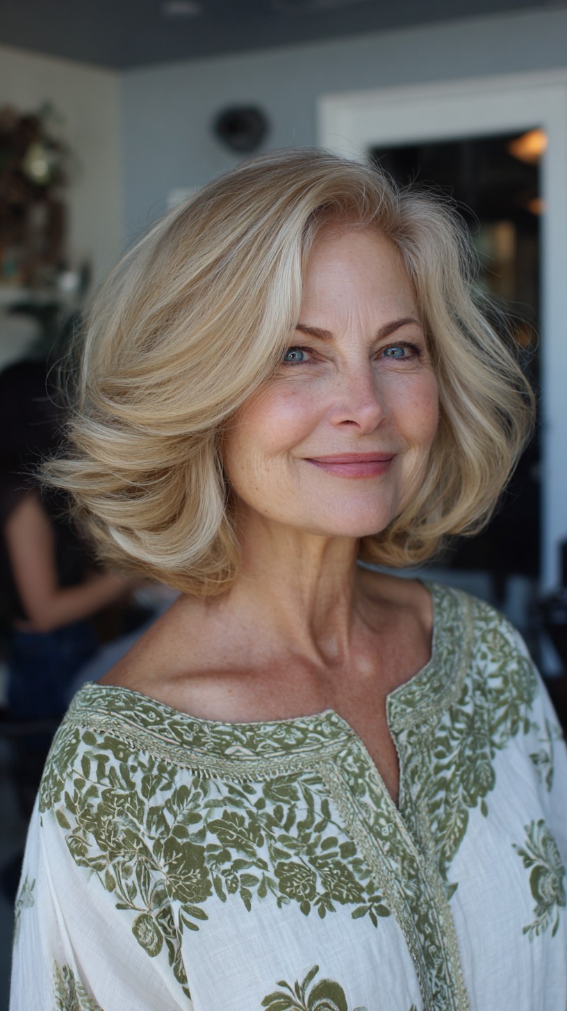 Voluminous Shoulder-Length Draped Bob with Sculpted Crown