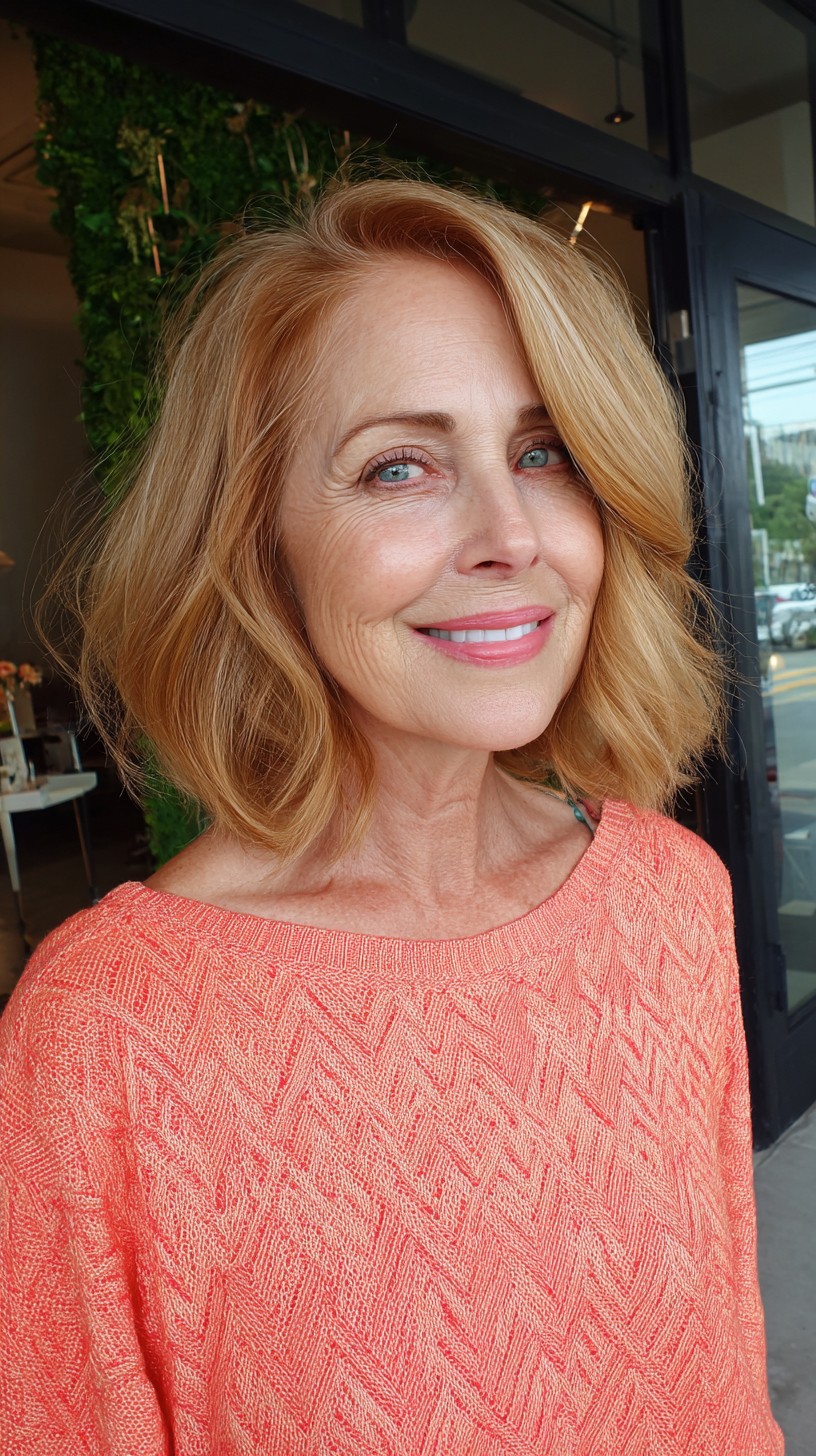 Warm Ginger Face-Framing Lob with Textured Ends