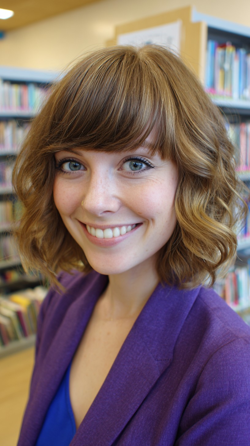 Wavy Chin-Length Bob with Wispy Blunt Bangs