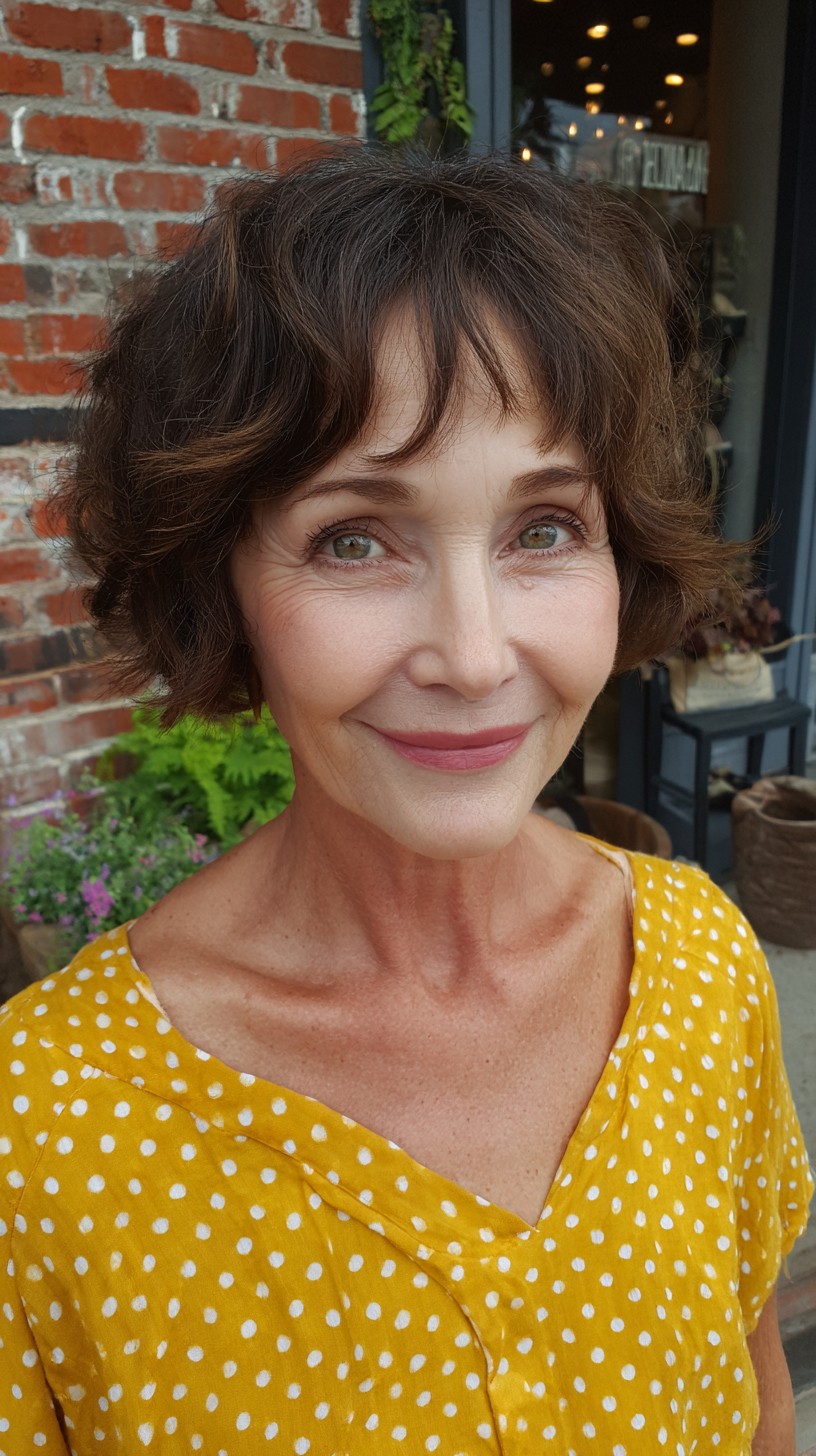 Brunette Chin-Grazing Choppy Bob with Petite Curtain Micro-Bangs