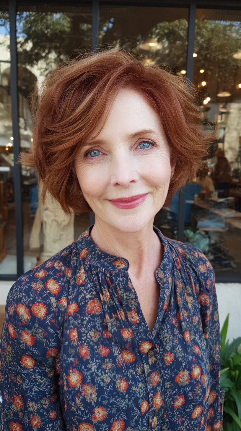 Brushed Copper Choppy Bob with Feathered Fringe