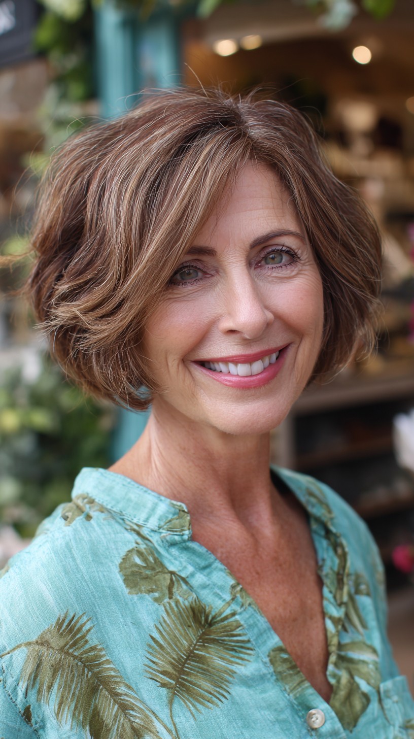 Chestnut Choppy Jaw-Length Bob with Root Shadow and Babylights