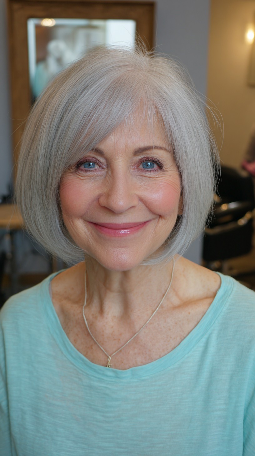 Chin-Grazing Silver One-Length Bob with Subtle Bevel