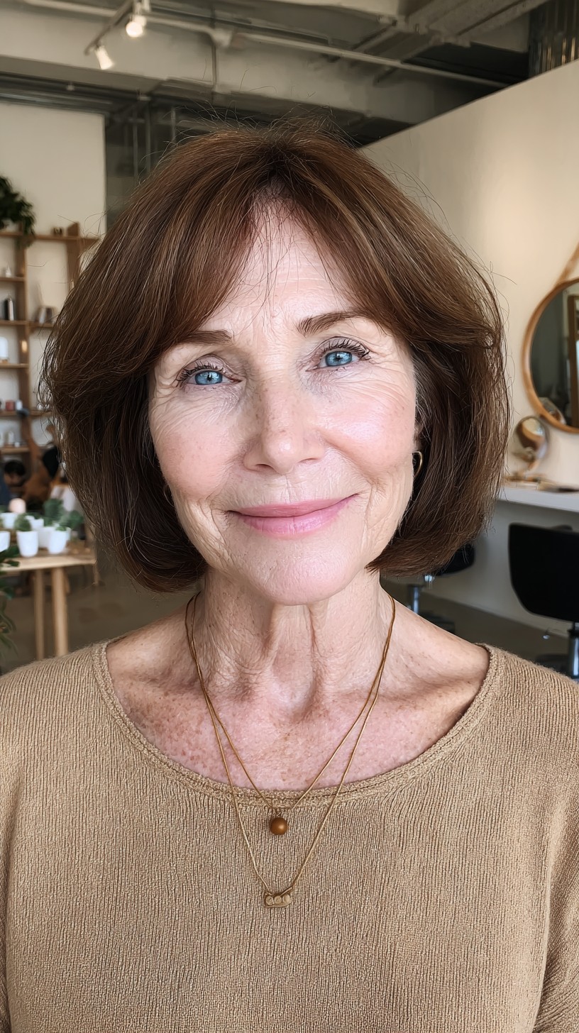 Chin-Length Blunt Bob with Gentle Curtain Swoop