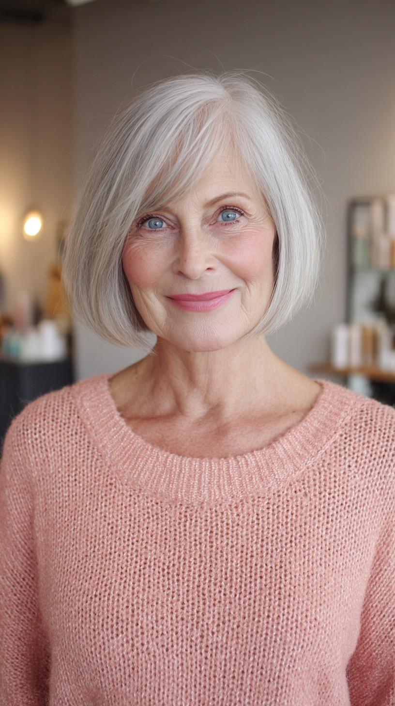 Light Silver Jaw-Grazing Bob with Subtle Face-Framing Layers
