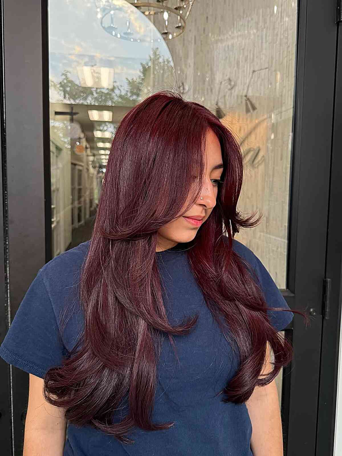 Luxurious Dark Red Long Layered Hair